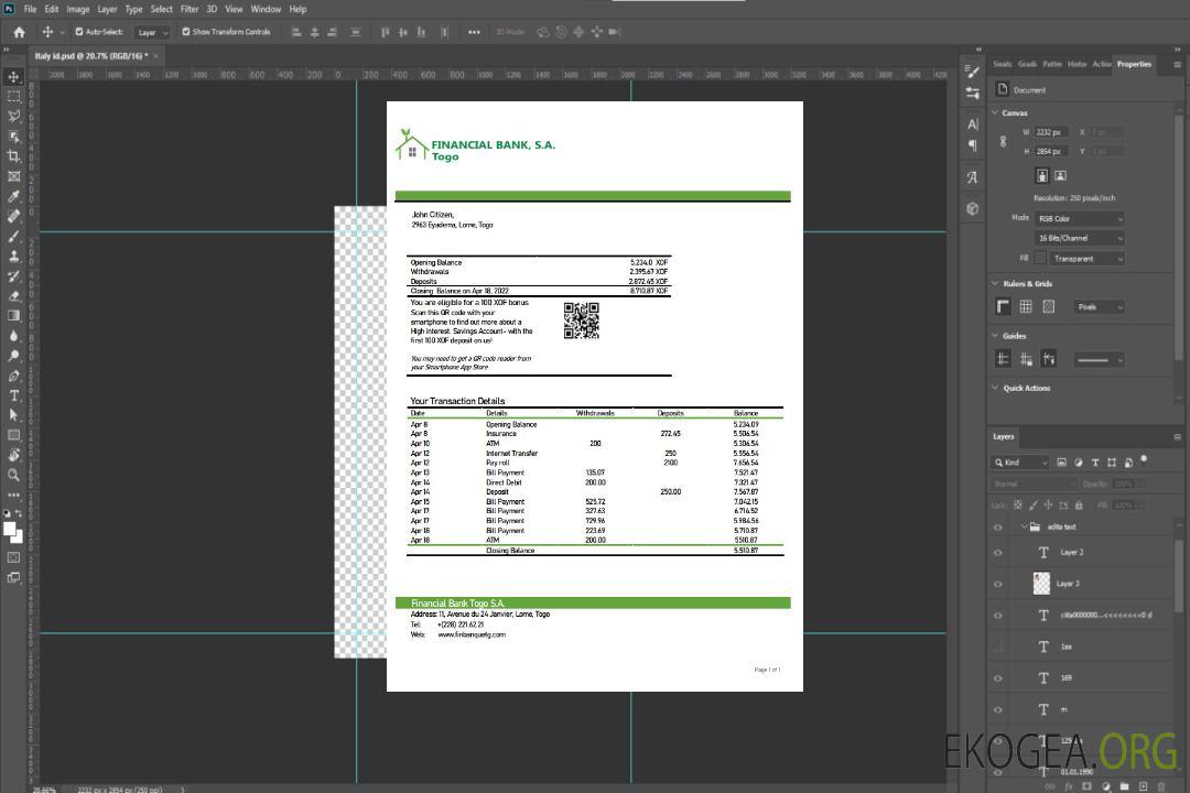 Relevé de la Banque Financière du Togo template Relevé de la Banque Financière du Togo template